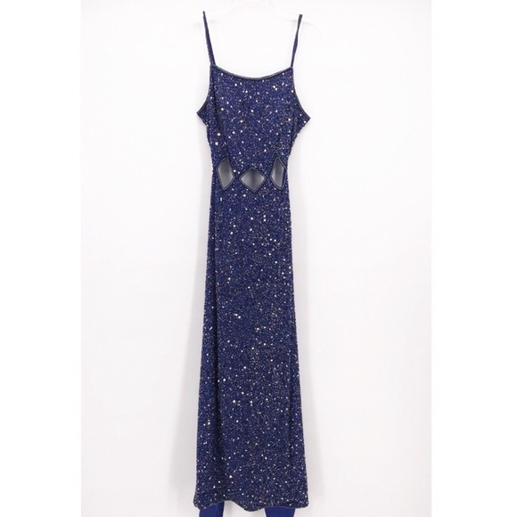 Scala Dresses & Skirts - Scala Silk Beaded Cutout Open Back Dress